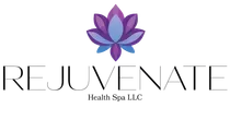 Logo for Rejuvenate Health Spa: purple lotus flower above black text.