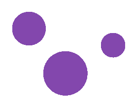 Three purple circles are floating in the air on a white background.