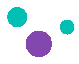 Three circles of different colors are on a white background.