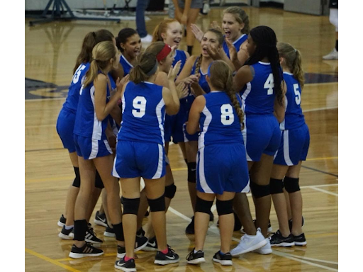 a group of female basketball players are huddled together on the court