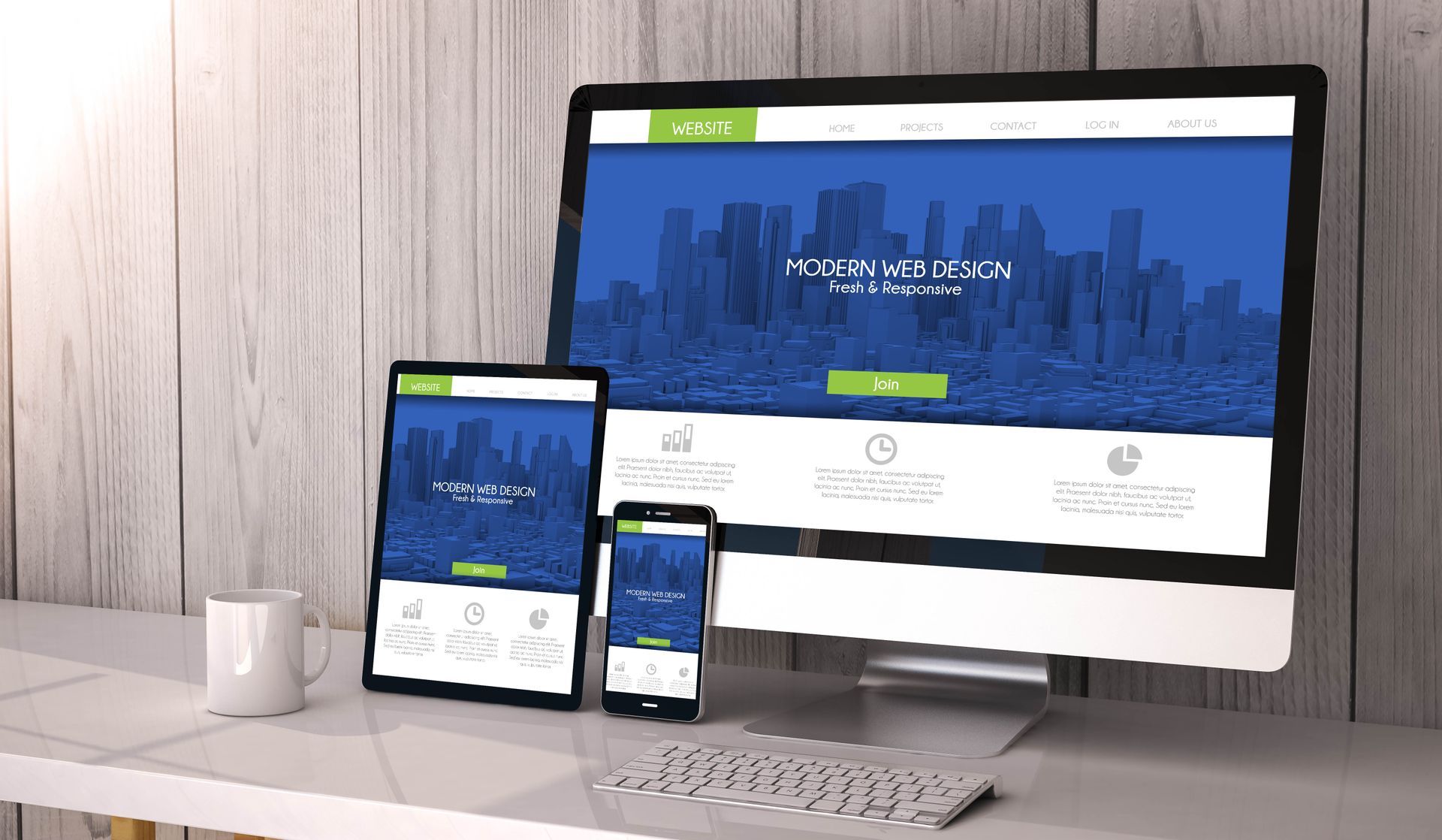 a computer monitor displays a modern web design website
