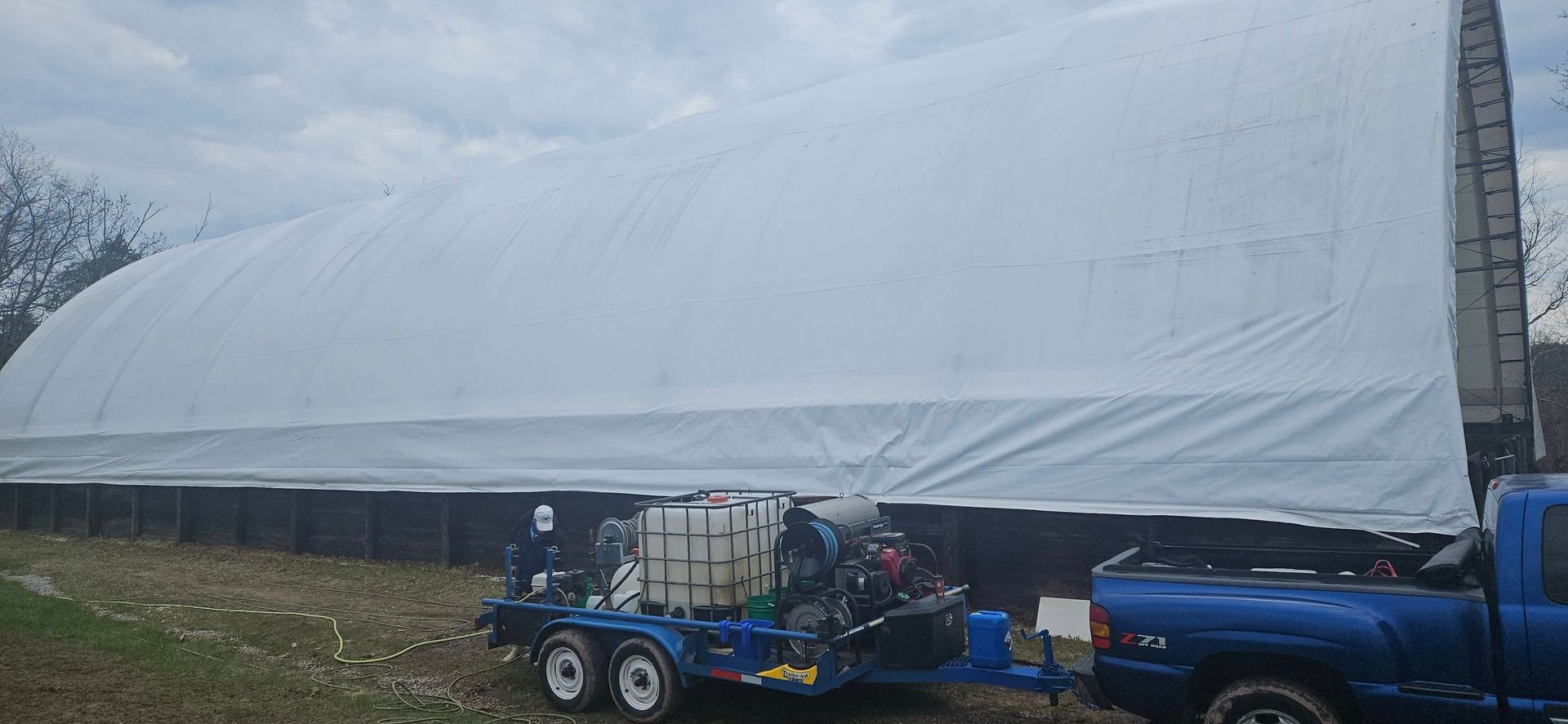 Power washing a house