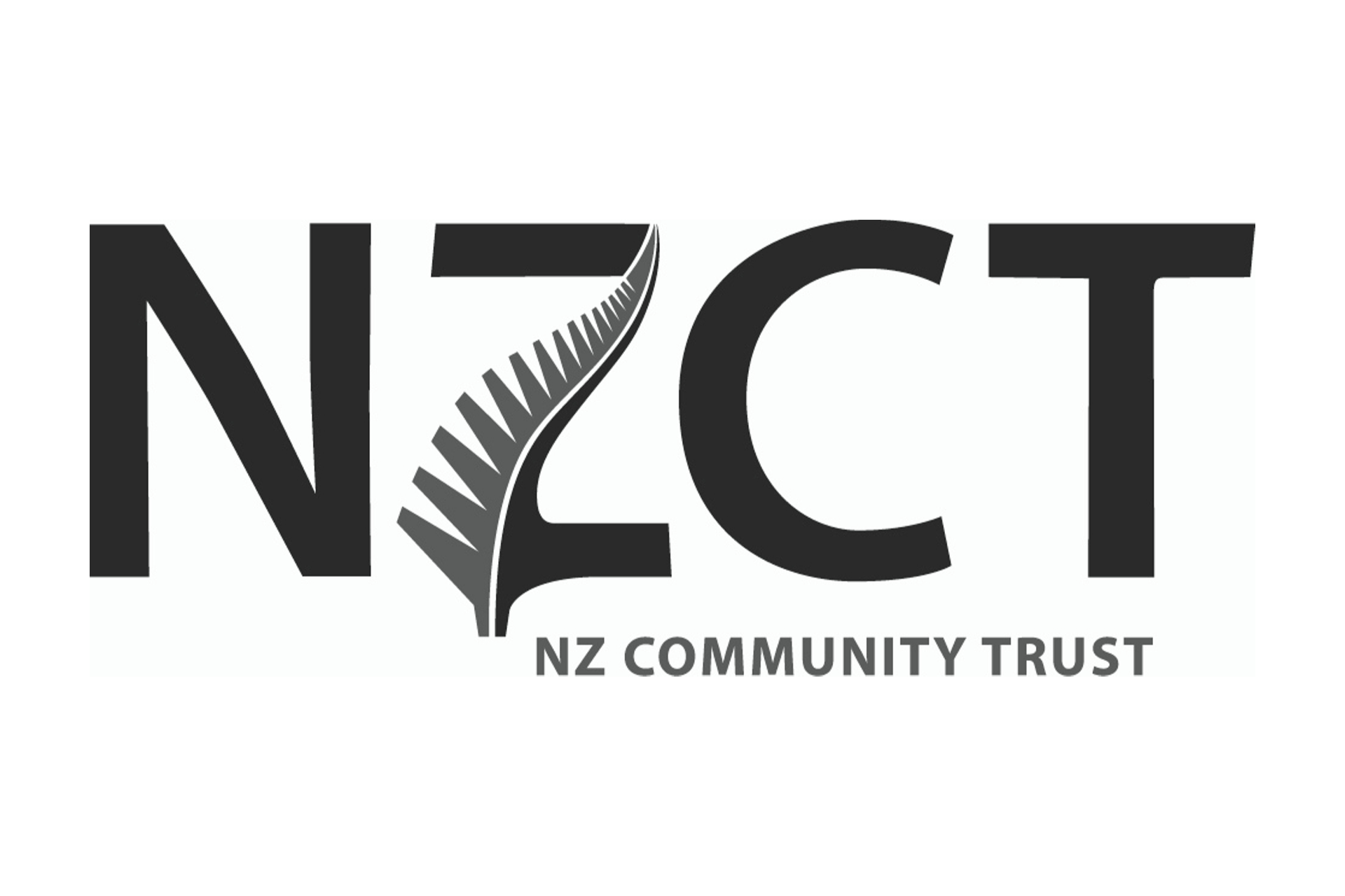 The logo for the nz community trust is black and white.