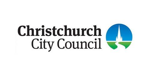 The christchurch city council logo is a blue and green circle with a tower in the middle.