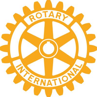 A yellow and white rotary international logo on a white background