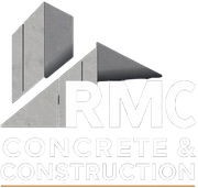Logo for RMC Concrete & Construction featuring stylized gray concrete structures above the company name in white text.