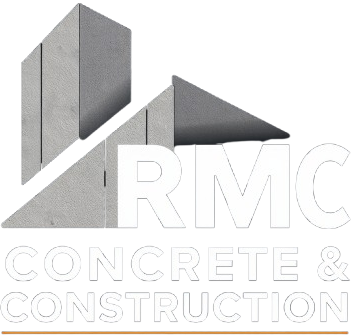 Logo for RMC Concrete & Construction featuring stylized gray concrete structures above the company name in white text.