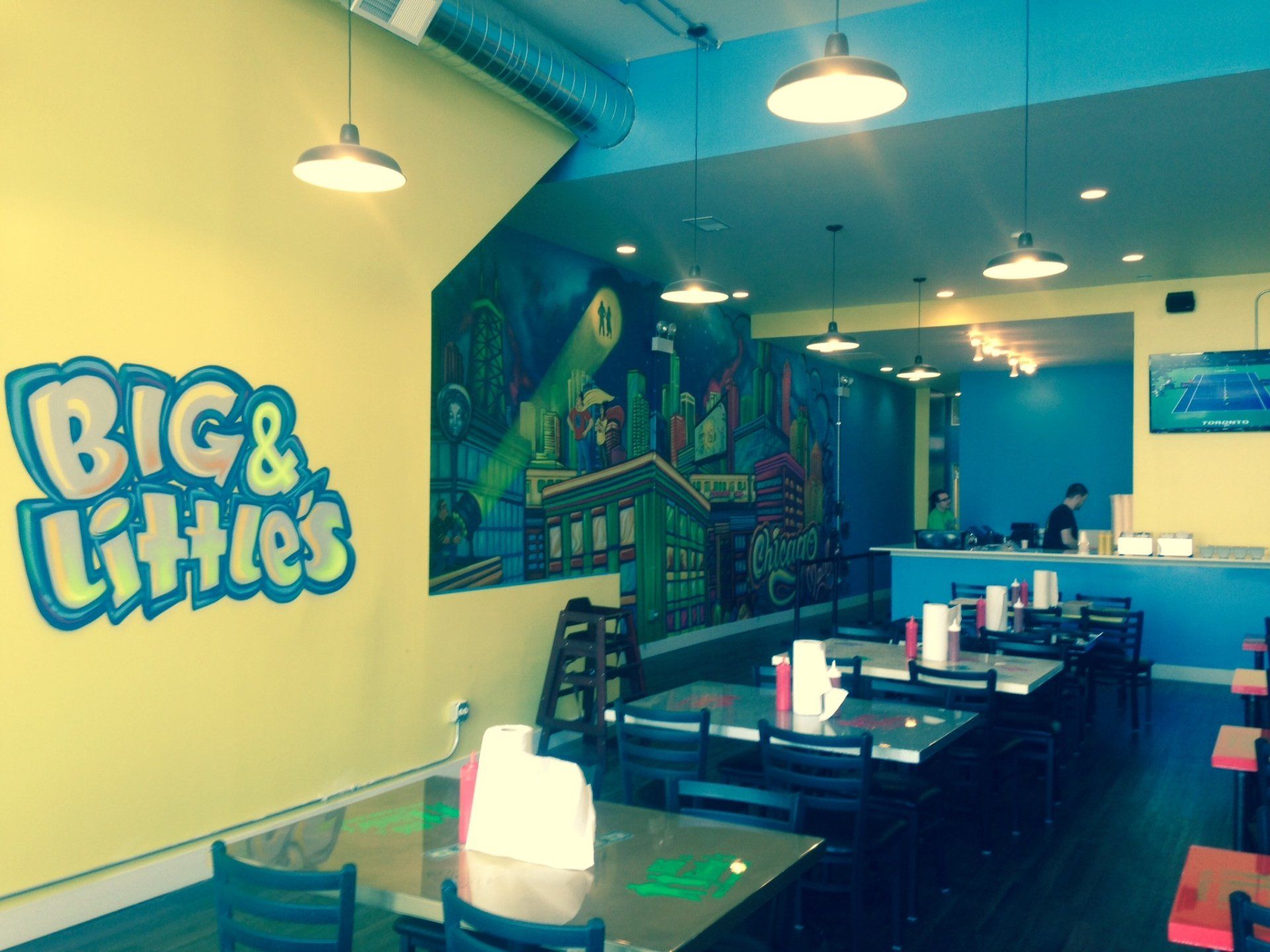The inside of a restaurant called big & little 's
