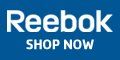 The reebok logo is on a blue background and says `` shop now ''.