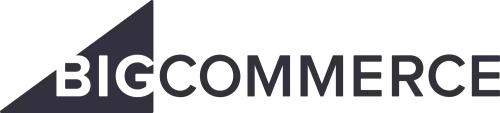 a black and white logo for bigcommerce on a white background .