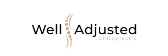 A logo for well adjusted chiropractic with a picture of a spine.