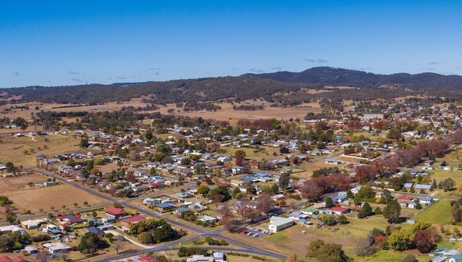 An Aerial View of a Small Town Surrounded by Fields and Trees — Goonellabah Denture Clinic in Tenterfield, NSW