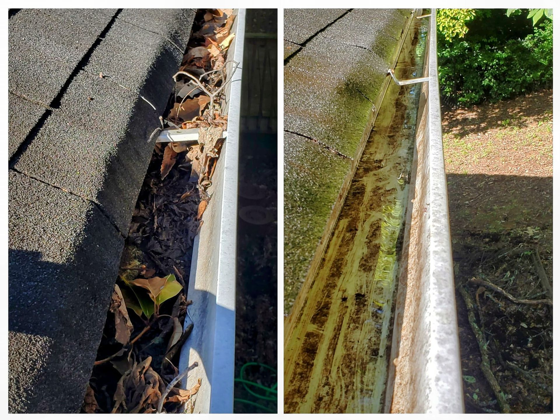 Before and After Removing Leaves from Gutter on House | Harvest, AL | Radiant Exterior Cleaning