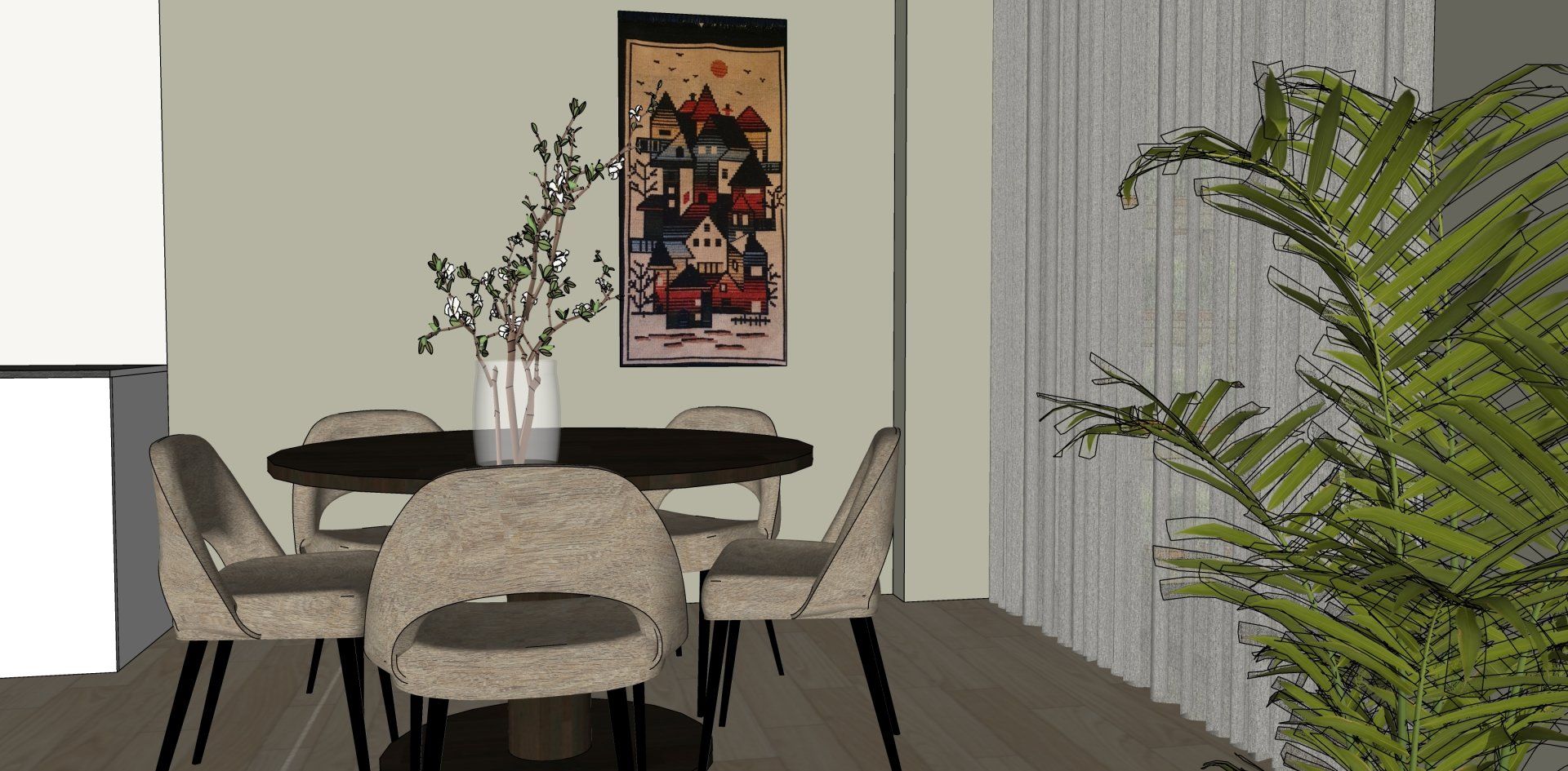 Ronde eettafel in een open keuken.