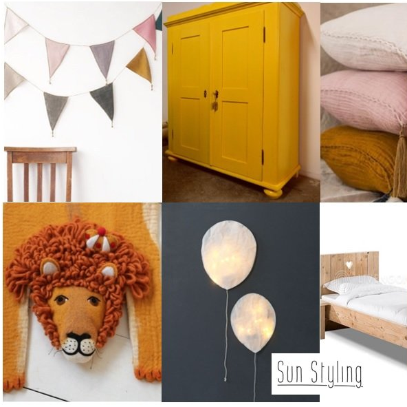 Moodboard voor een gezellige kinderslaapkamer.