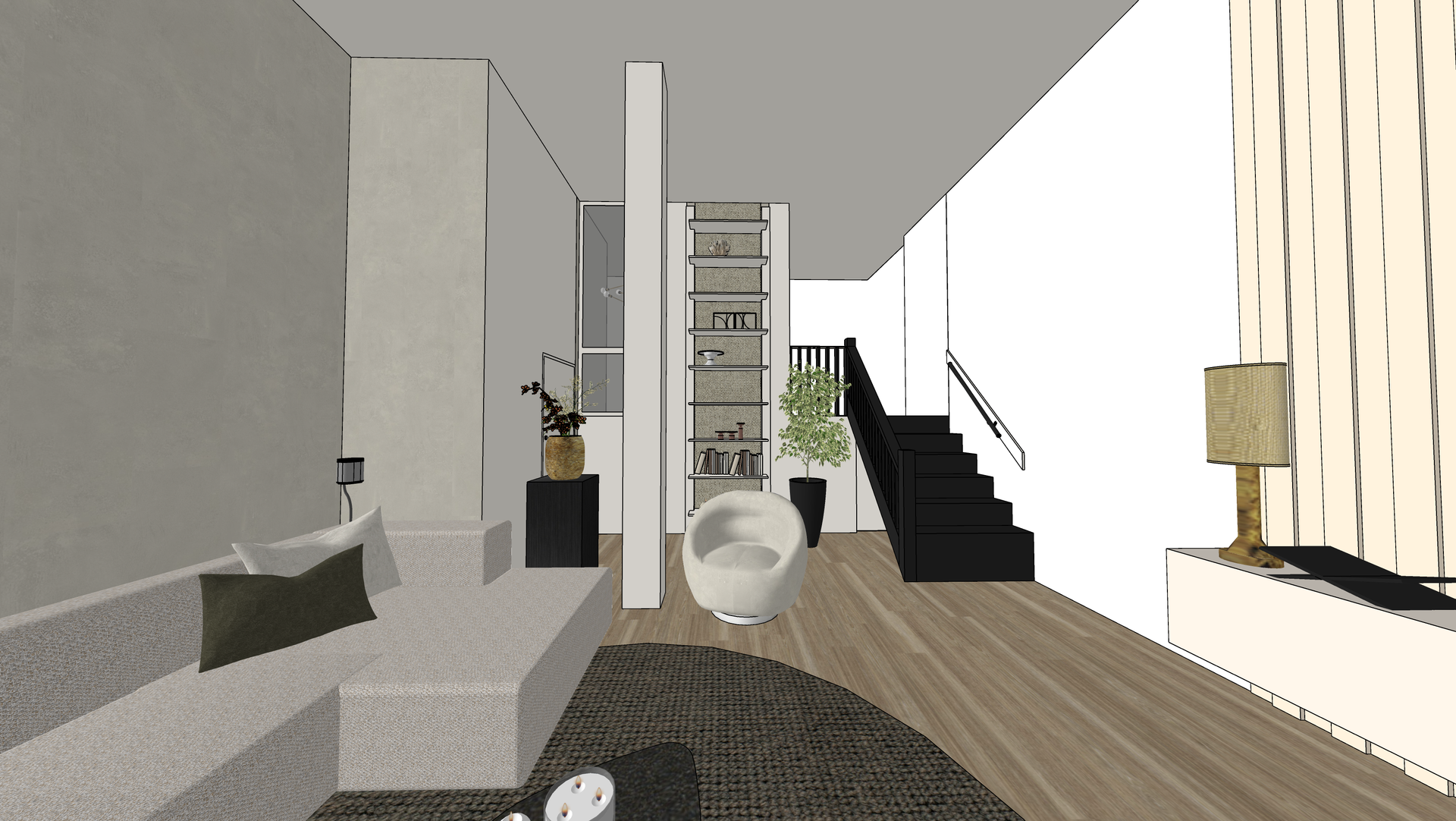 Een split-level woning in Rotterdam centrum krijgt een nieuwe interieur aan de hand van een compleet 3D interieurontwerp gecreëerd door SunStyling.