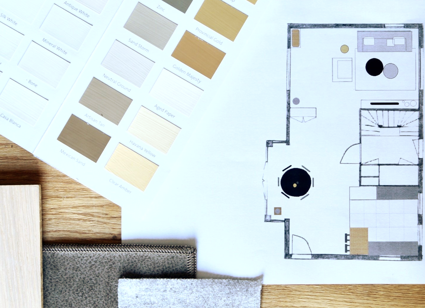 Indelingsplattegrond voor de woonkamer beneden.