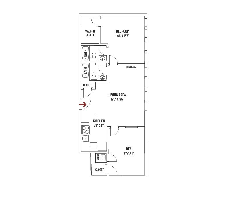 Floor Plan - 2 BED + 2 BATH  |  UNIT STYLE D = 857 SQ FT ±