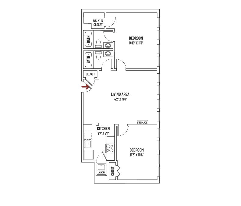 Floor Plan - 1 BED + 2 BATH + DEN  |  UNIT STYLE C = 940 SQ FT ±