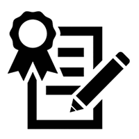 icon of a sheet of paper with a pen and merit ribbon
