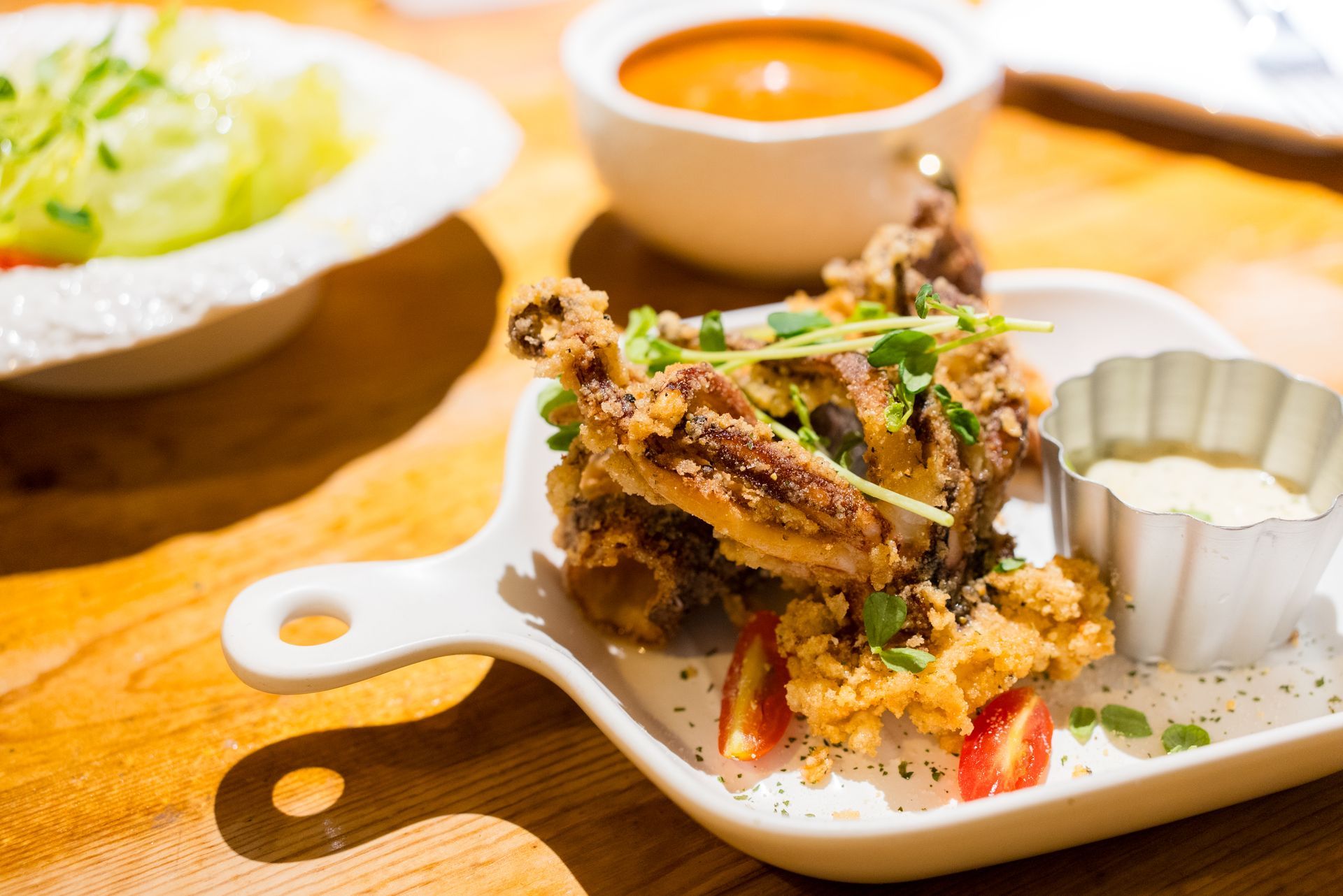 fried soft shell crab in the restaurant table