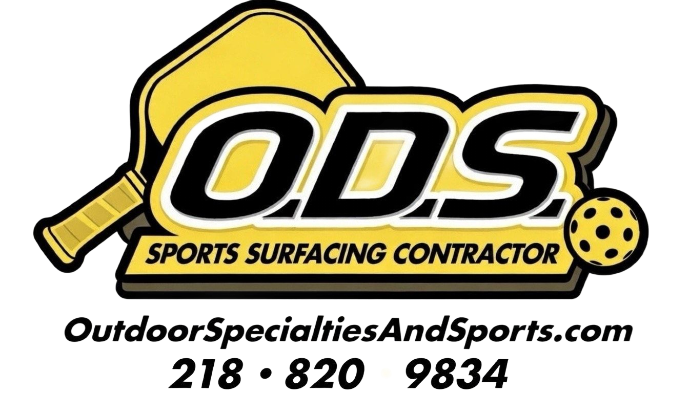 The logo for ODS Sport Court Construction is yellow and black.
