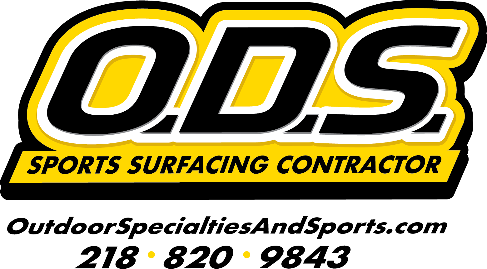 Logo of O.D.S. Sport Court Construction. Black letters on yellow, black border.