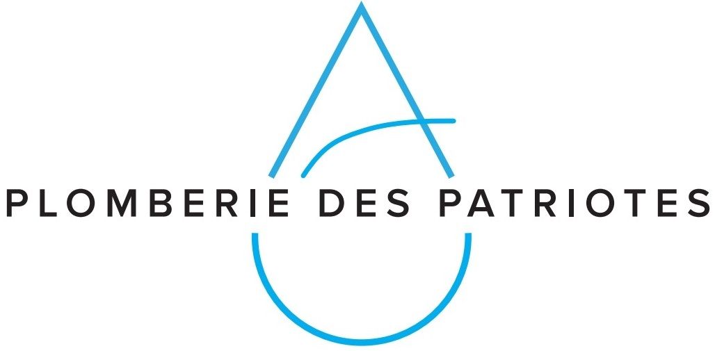 Un logo pour la plomberie des patriotes avec une goutte d'eau au milieu.