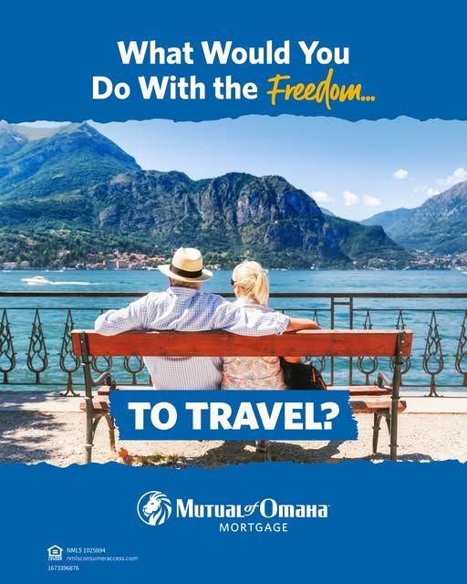 Couple on bench, mountains/water background. 