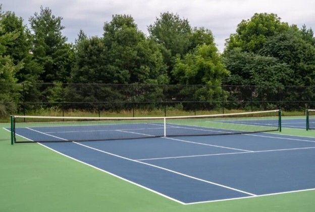 HW HOA tennis court remodel new asphalt surface fencing nets benches equipment