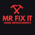 Red logo of "Mr Fix It Home Improvements" with crossed hammers forming a heart shape on a black background.