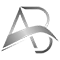Silver logo with stylized 