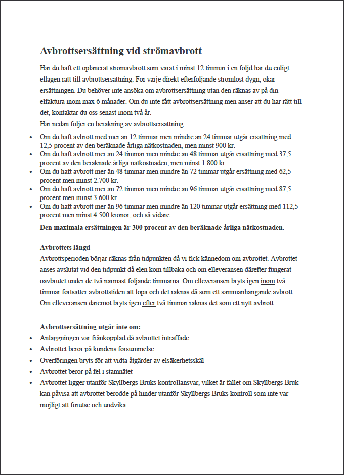 Avbrottsersättning vid strömavbrott