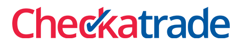 A red and blue checkatrade logo on a white background