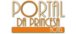 Um logotipo laranja e branco para o hotel portal da princesa