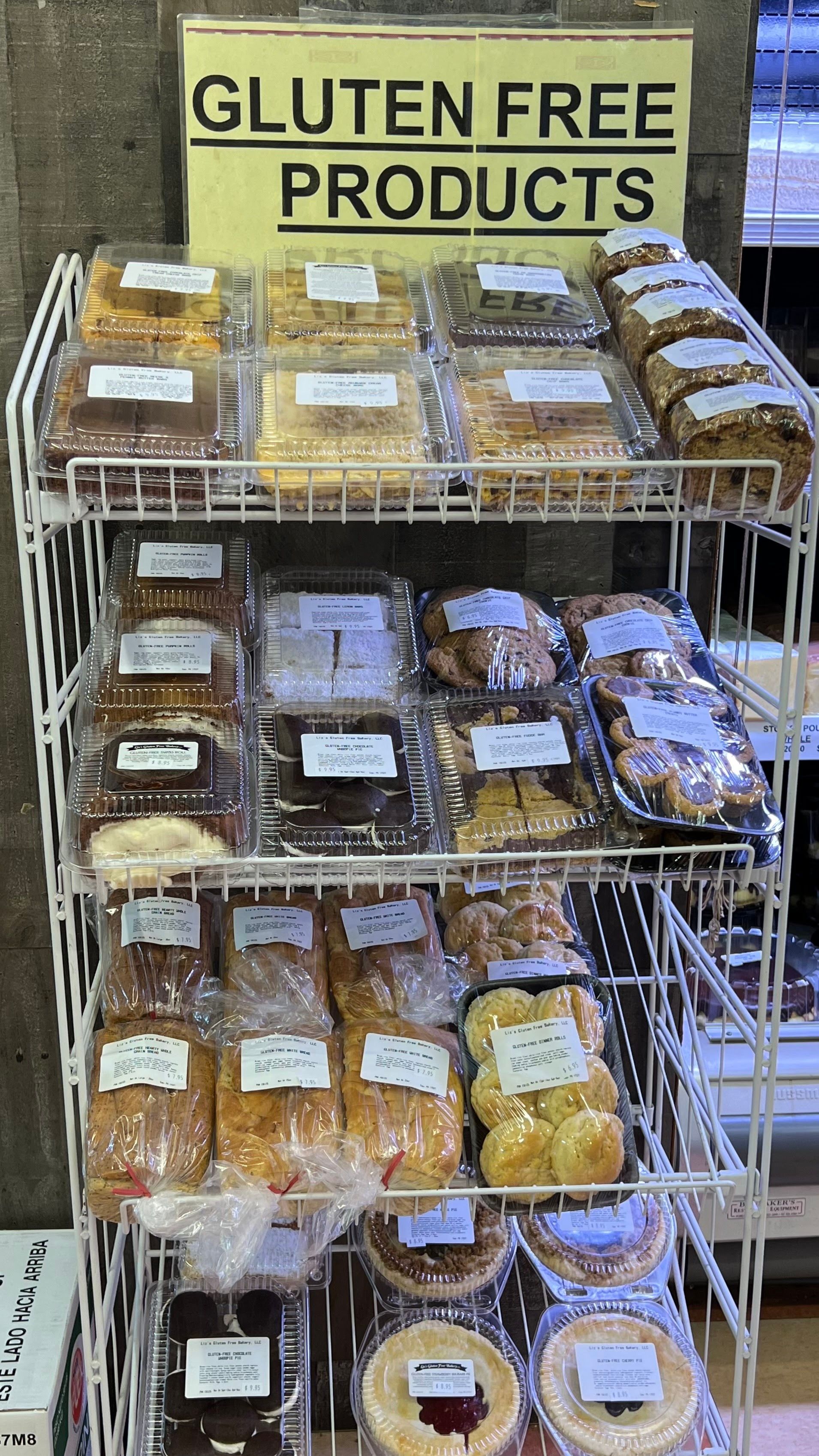 A display of gluten free products in a store.