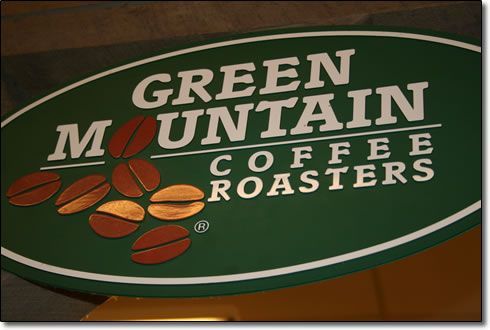 A green sign for green mountain coffee roasters