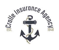 A dark navy anchor logo with a rope, text 