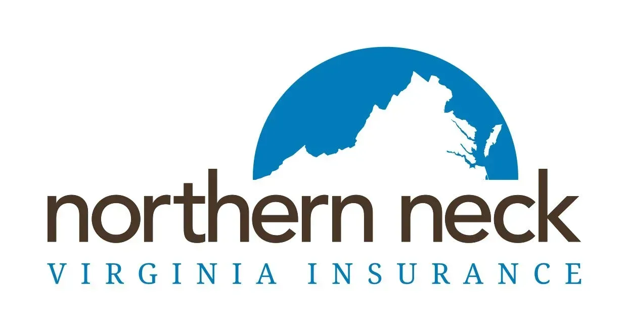 Logo for Northern Neck Insurance featuring a blue silhouette of Virginia inside a blue semicircle above the company name.