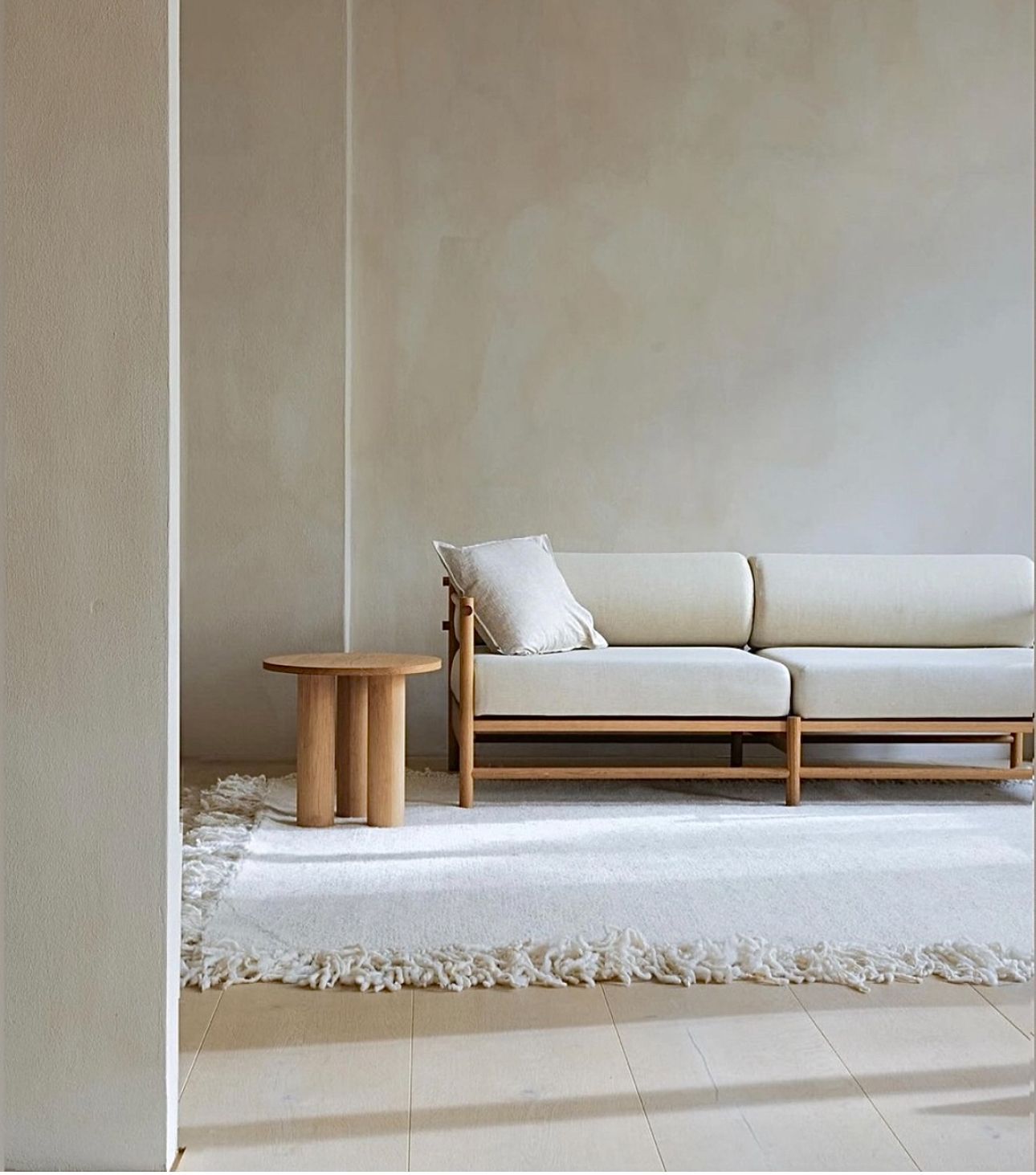 En stue med en sofa og et teppe