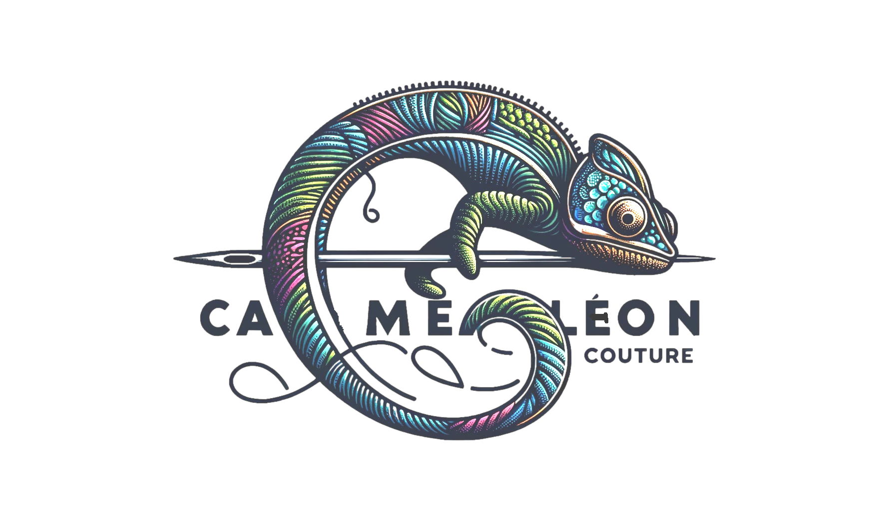 Un caméléon coloré est assis sur une aiguille avec une aiguille qui en sort.