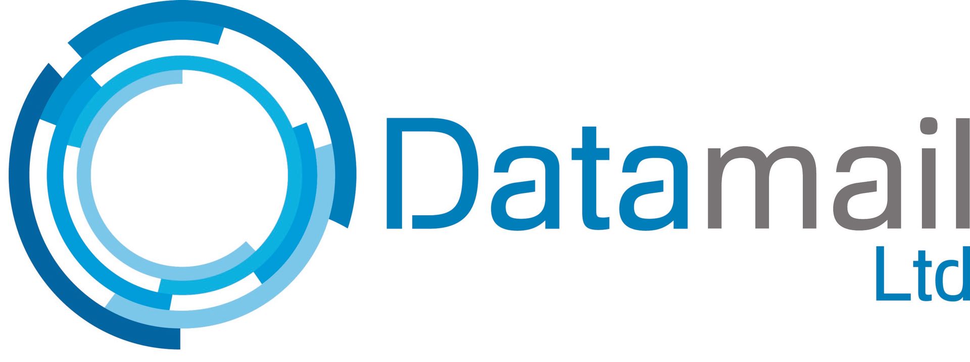 A blue and white logo for datamail ltd.