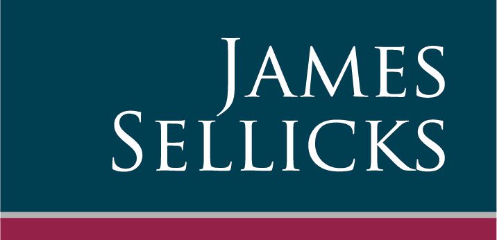 The logo for james sellicks is blue and white