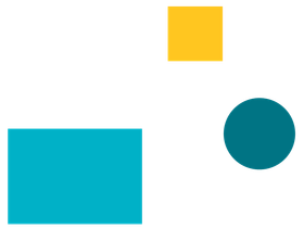 A blue square , a yellow square , and a blue circle on a white background.