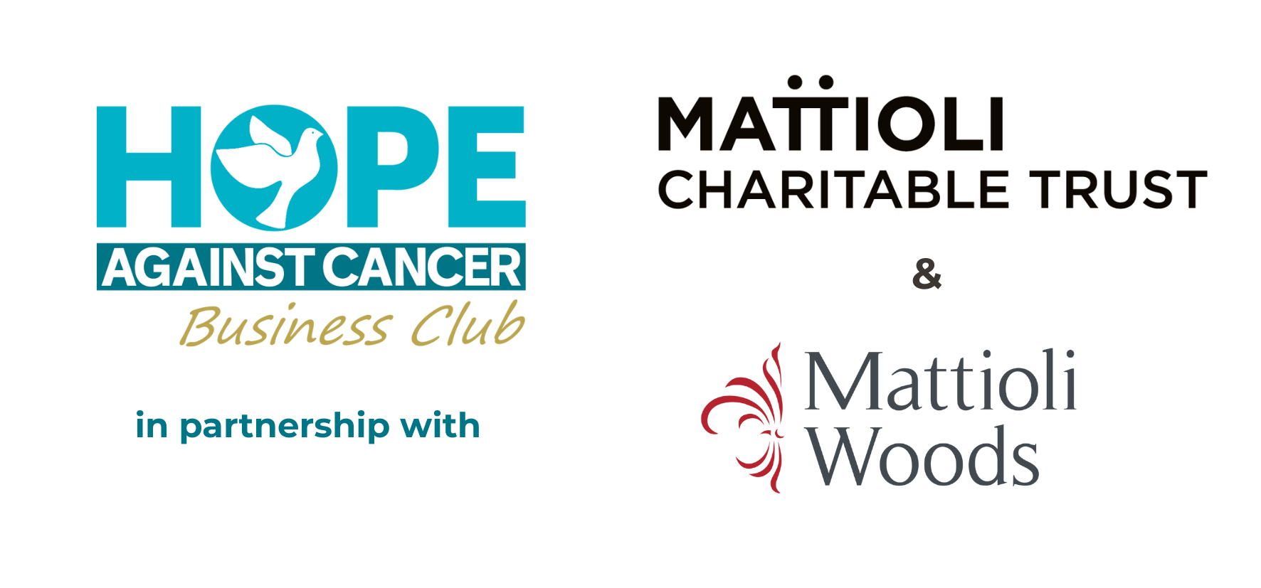 The logo for the hope against cancer business club has a dove on it.