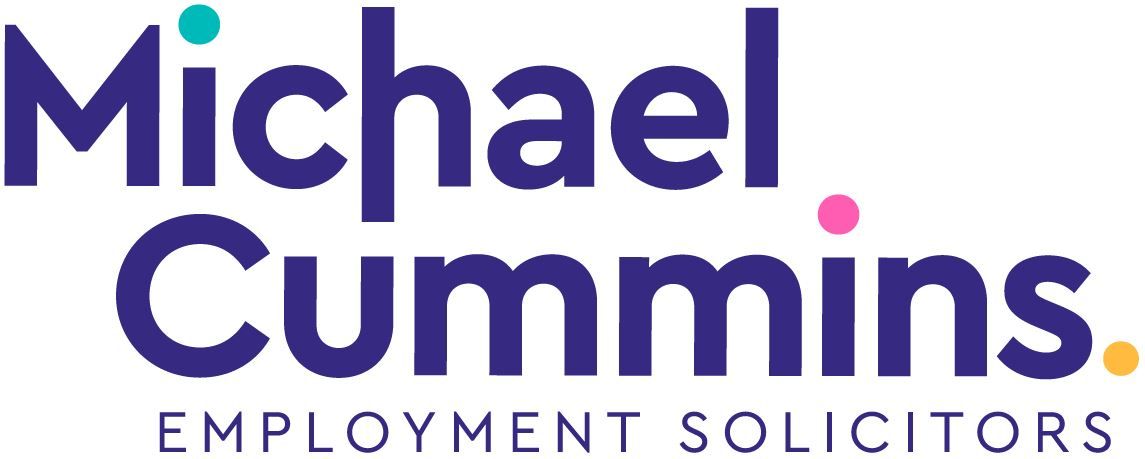 The logo for michael cummins employment solicitors is purple and white.