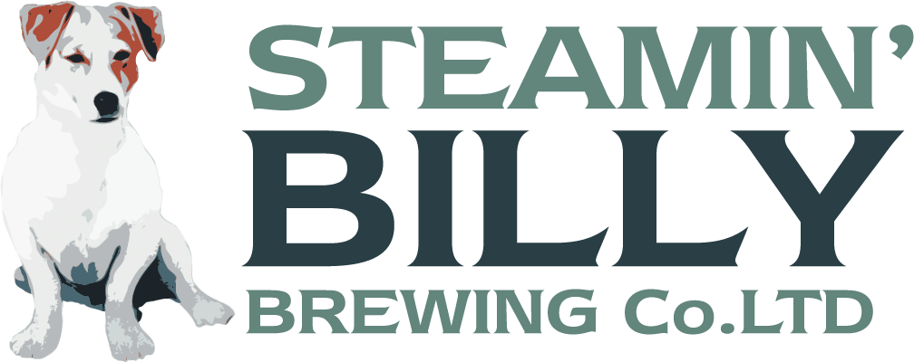 The logo for steamin billy brewing co. ltd. has a dog on it.