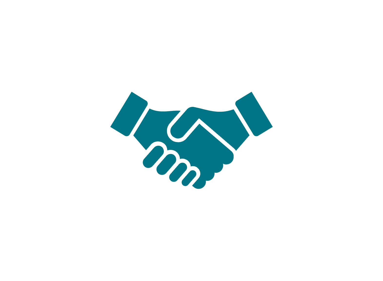 A blue handshake icon on a white background.