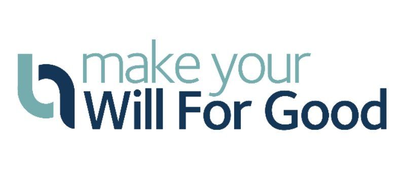 The make your will for good logo is blue and white.