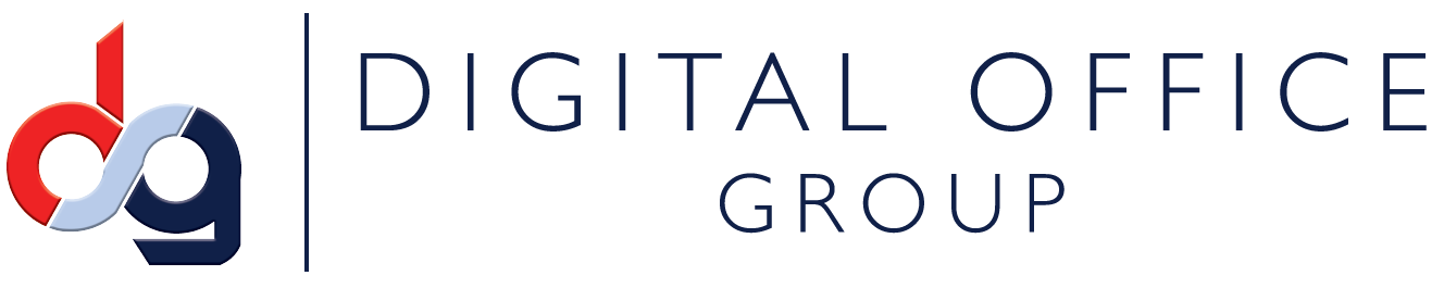 The digital office group logo is a red , white and blue logo.